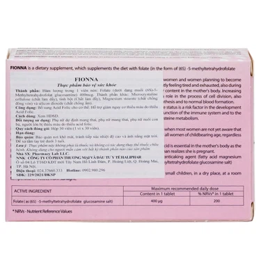  Fionna hỗ trợ giảm nguy cơ thiếu máu do thiếu acid folic (1 vỉ x 30 viên)