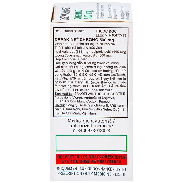 Depakine chrono 500mg- điều trị các thể động kinh, dự phòng hưng cảm 