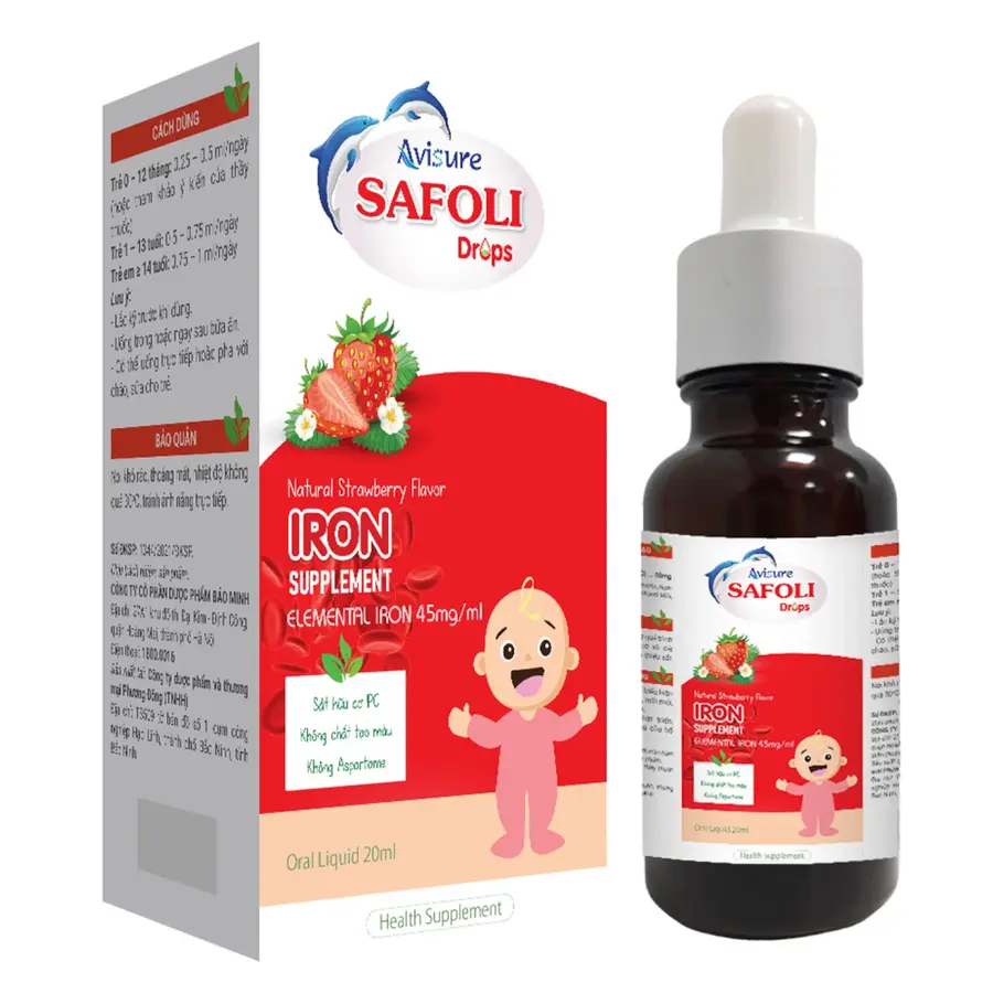 Sắt cho bé Avisure Safoli Drop sắt hữu cơ nhỏ giọt cho bé lọ 20ml cho bé thiếu máu do thiếu sắt