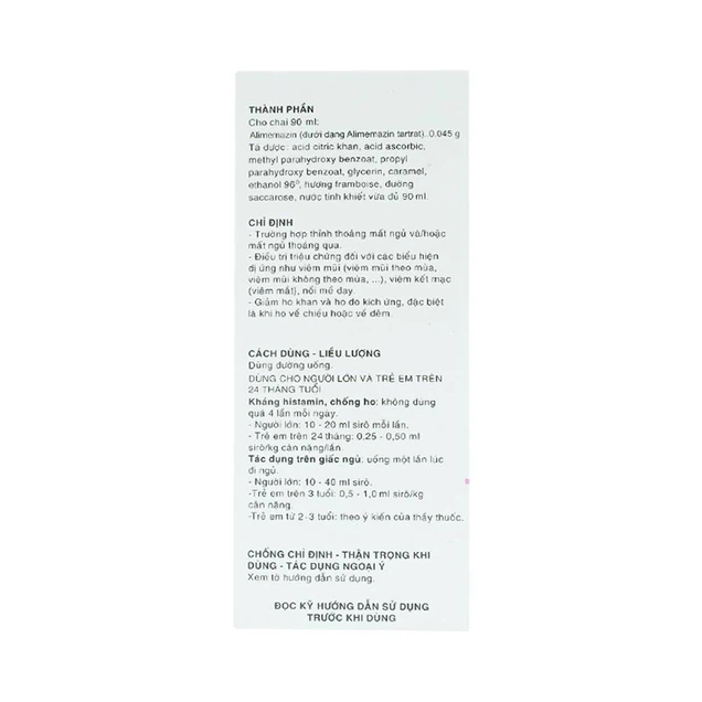 Siro Theralene-Alimemazine 0,045/90ml-điều trị mất ngủ, viêm mũi