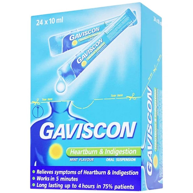 Hỗn dịch uống Gaviscon trị triệu chứng trào ngược dạ dày, thực quản (24 gói x 10ml)