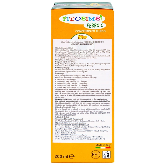 Siro Fitobimbi Ferro C Concentrato Fluido bổ sung sắt, kẽm, vitamin C cho cơ thể 