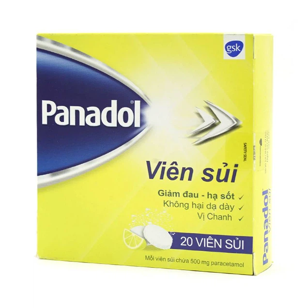 Viên sủi Panadol 500mg vị chanh - giảm đau, hạ sốt, không hại dạ dày (5 vỉ x 4 viên)