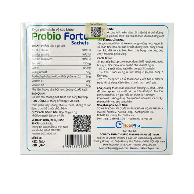 Men vi sinh dạng gói Probio Forte bổ sung lợi khuẩn và các vitamin giúp tăng cường tiêu hóa