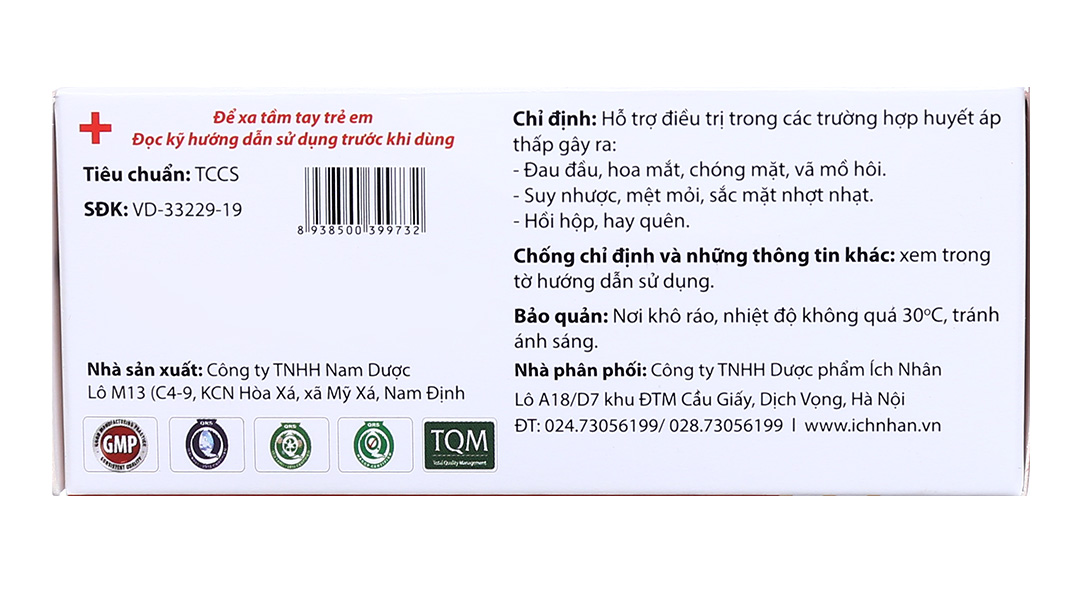 Thăng Áp Nam Dược hỗ trợ điều trị huyết áp thấp (3 vỉ x 10 viên)