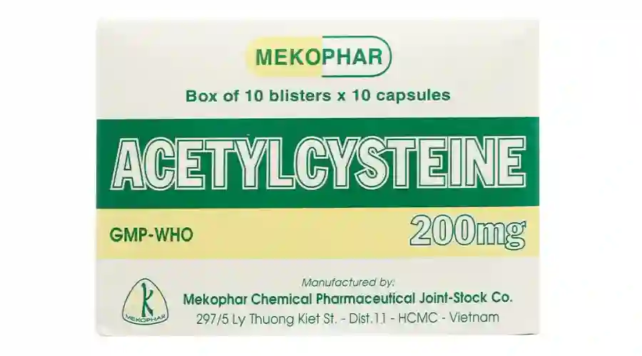 Thuốc Acetylcysteine 200mg Mekophar tiêu nhầy trong bệnh viêm phế quản (10 vỉ x 10 viên)