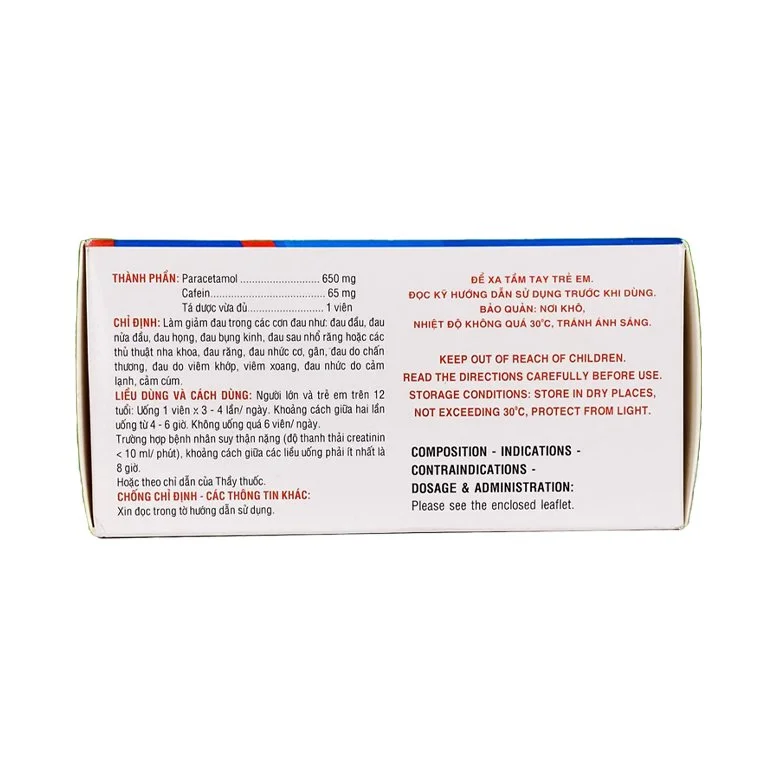 Hapacol Extra 650mg-Hậu Giang-Hộp 10vỉ*10viên