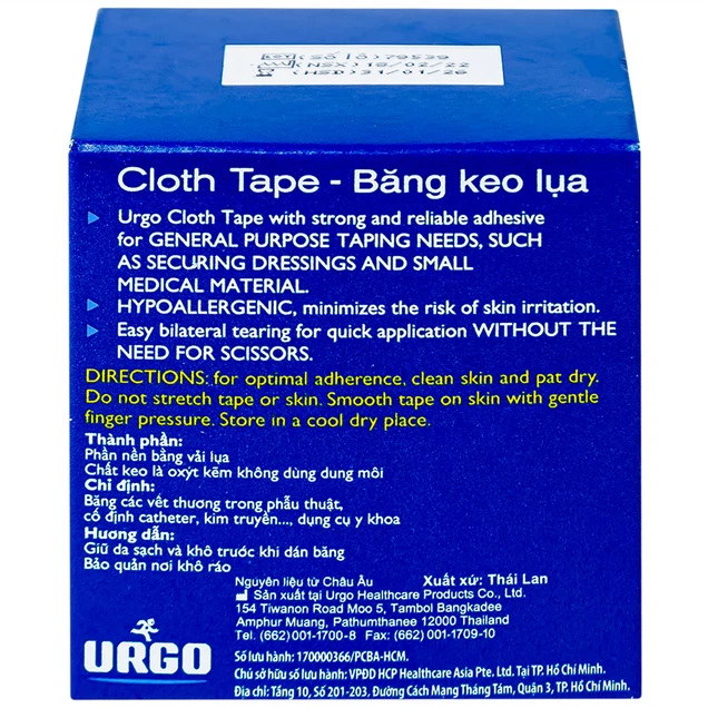 Băng keo lụa Urgo size 5cm x 5m băng các vết thương trong phẫu thuật, cố định thiết bị y tế