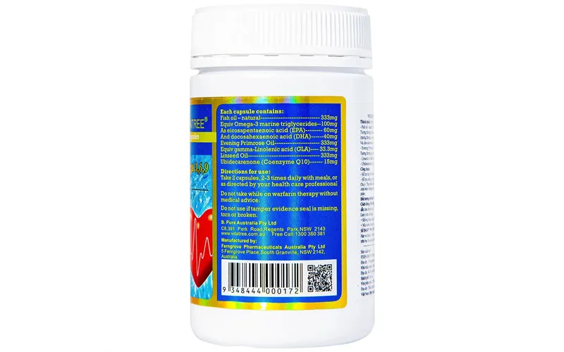 Viên uống Vitatree Mega Omega 3,6,9 Plus Q10 hỗ trợ duy trì sức khỏe của hệ tim mạch (120 viên)