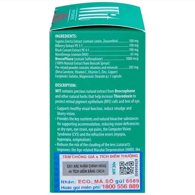 Viên nang WIT For Your Eyes Ecogreen tăng cường thị lực, giảm mờ và nhòe mắt