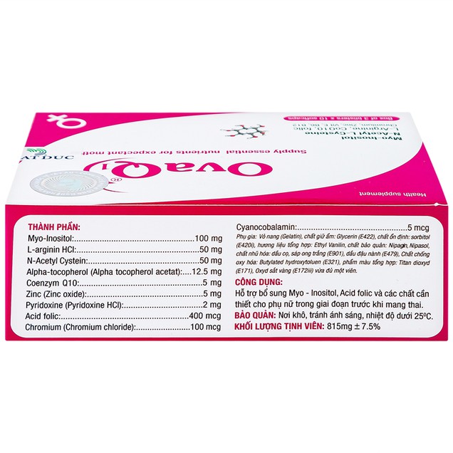 Viên OvaQ1 cung cấp Myo Inositol, Acid folic cùng các thành phần quan trọng cho phụ nữ chuẩn bị mang thai (3 vỉ x 10 viên).