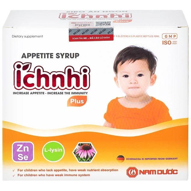 Siro Ích Nhi Plus Nam Dược bổ sung kẽm, seien và lysin giúp trẻ ăn ngon (4 vỉ x 5 ống x 10ml)
