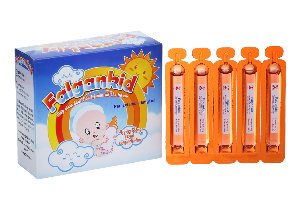 Dung dịch uống giúp giảm đau. điều trị cảm sốt Falgankid 80mg/5ml hộp 4 vỉ x 5 ống 5ml