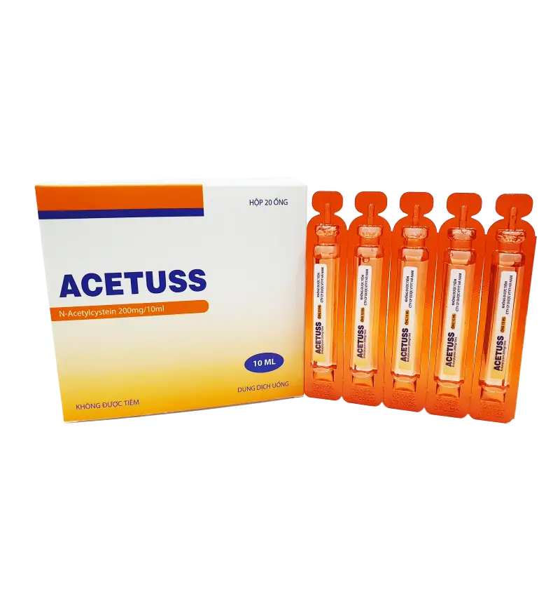 Dung dịch uống Acetuss Hà Nam tiêu nhầy trong bệnh viêm phế quản, bệnh nhầy nhớt (20 ống)