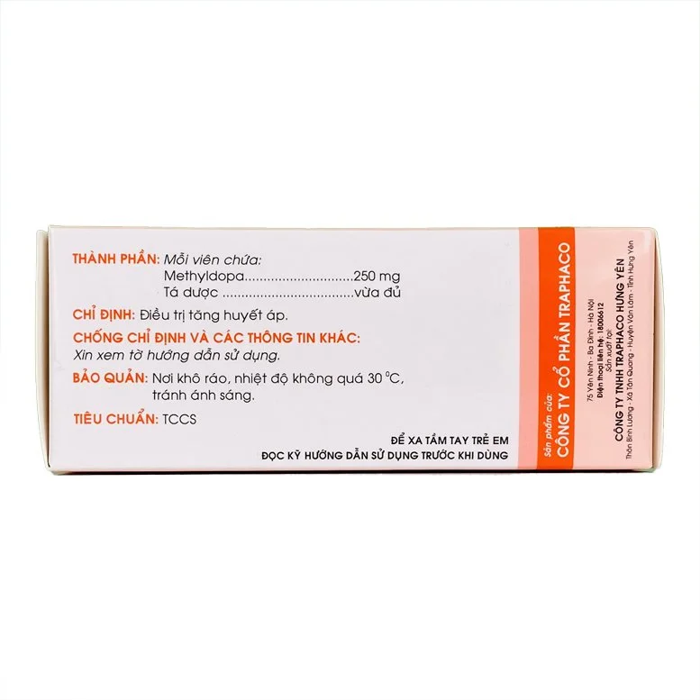 Viên nén Methyldopa 250 mg-Traphaco-hộp 10vỉ*10viên điều trị tăng huyết áp