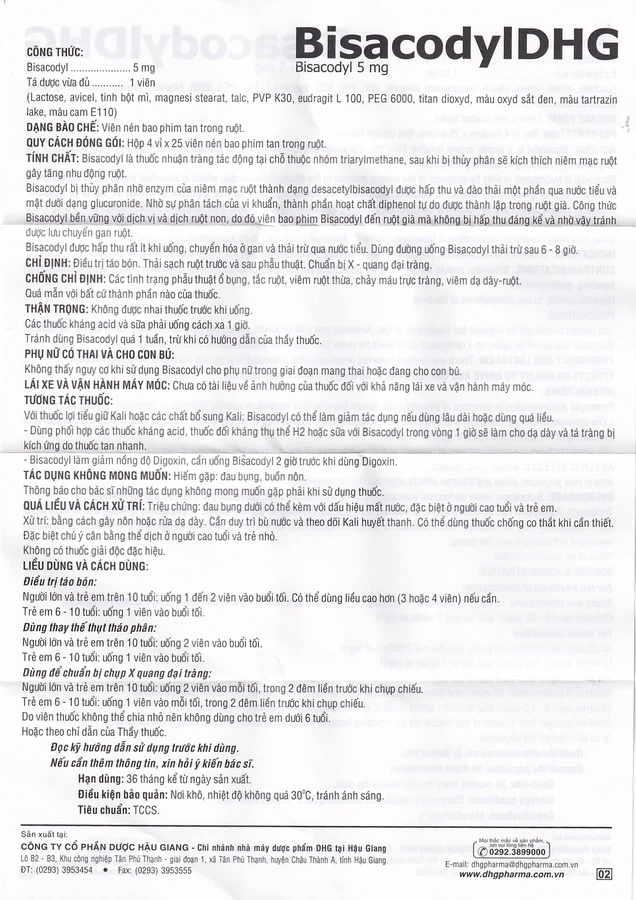 Thuốc BisacodylDHG điều trị táo bón, thải sạch ruột (4 vỉ x 25 viên)