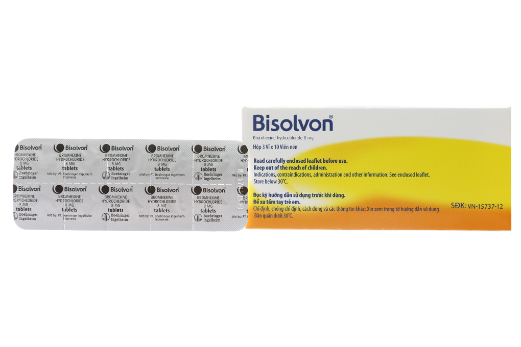 Thuốc Bisolvon 8mg Boehringer làm loãng đờm, tiêu chất nhầy (3 vỉ x 10 viên)