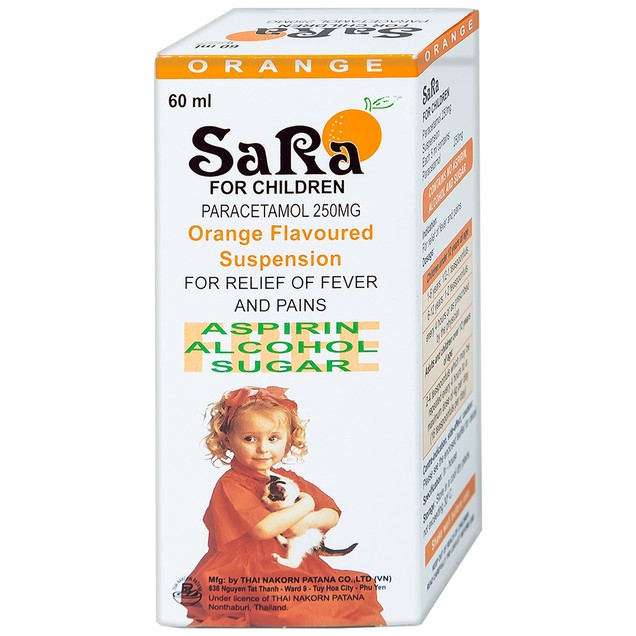 Hỗn dịch uống Sara for children 250mg/5ml giảm đau từ nhẹ đến vừa và hạ sốt (chai 60ml)