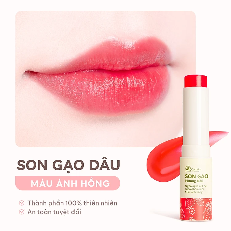Son Dưỡng Môi Có Màu Gạo Hương Dâu Mềm Môi Chống Khô Nẻ Cỏ Mềm