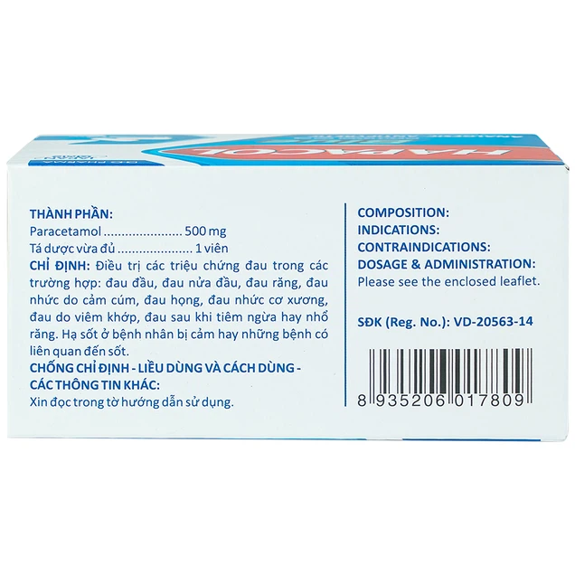 Thuốc Hapacol Blue 500 DHG điều trị đau đầu, đau nửa đầu, đau răng (10 vỉ x 10 viên)