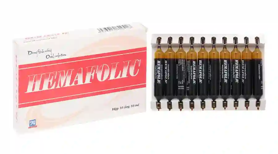 Dung dịch Hemafolic 100mg điều trị thiếu máu do thiếu sắt, thiếu acid folic (10 ống x 10 ml)