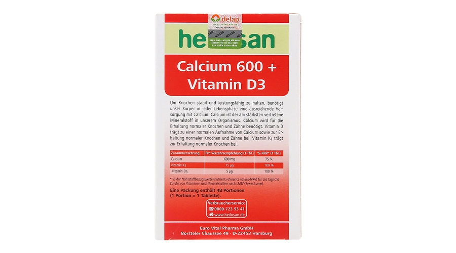 Heilusan Calcium 600 + Vitamin D3 giúp ngừa loãng xương hộp 48 viên
