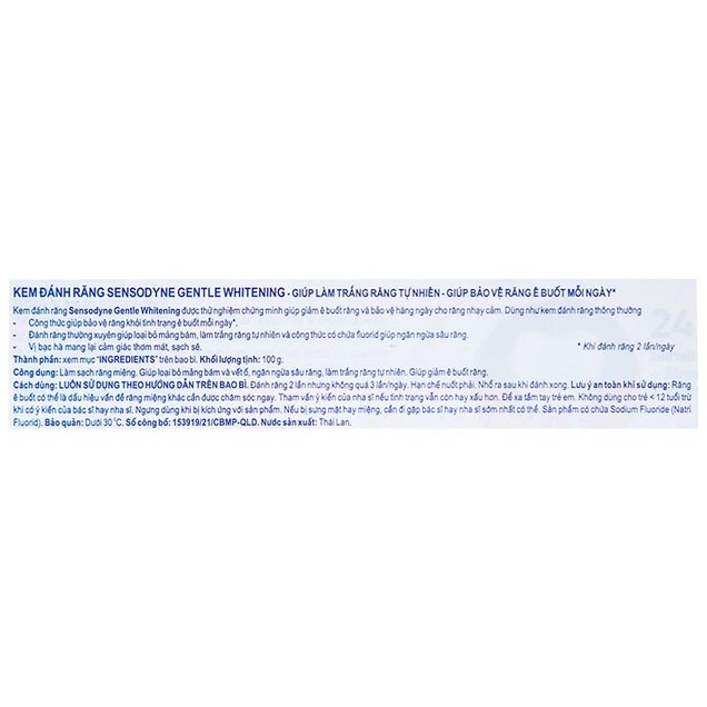 Kem đánh răng Sensodyne Gentle Whitening làm trắng răng tự nhiên, bảo vệ răng ê buốt mỗi ngày (100g)