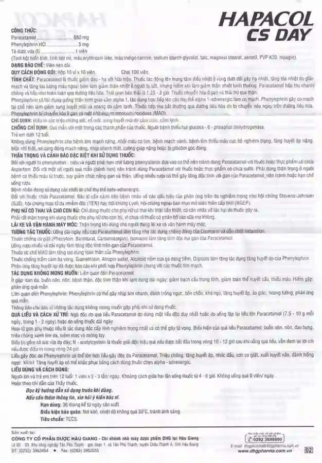 Thuốc Hapacol CS Day DHG điều trị sốt, sổ mũi, sung huyết mũi (10 vỉ x 10 viên)