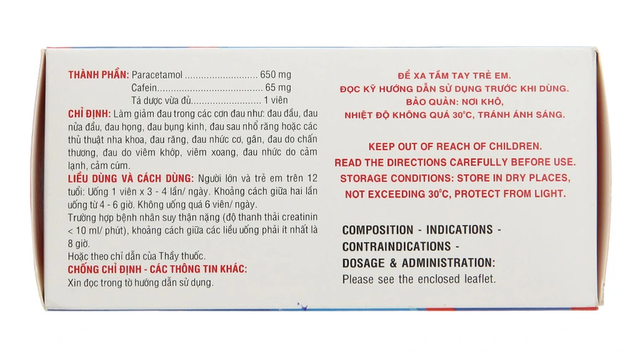 Thuốc Hapacol 650 Extra DHG điều trị đau đầu, đau nửa đầu, đau họng 