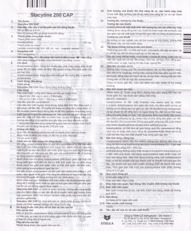Thuốc Stacytine 200 CAP Stella điều trị long đờm trong viêm phế quản (10 vỉ x 10 viên)