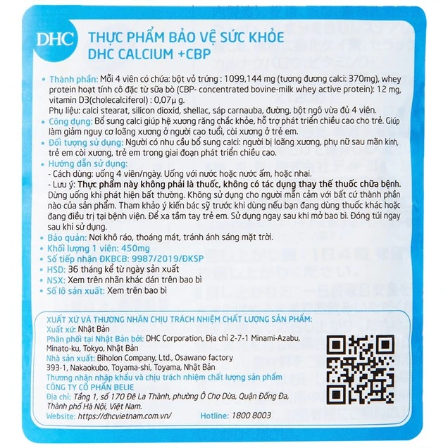 Viên uống DHC Calcium + CBP bổ sung canxi giúp hệ xương răng chắc khỏe (120 viên)