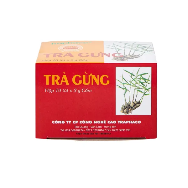 Trà Gừng Traphaco điều trị đau bụng do lạnh, đầy trướng, không tiêu (10 gói x 3g)