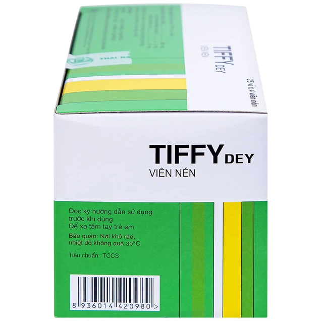 Thuốc Tiffy Dey Thai Nakorn Patana điều trị nghẹt mũi, sổ mũi (25 vỉ x 4 viên)