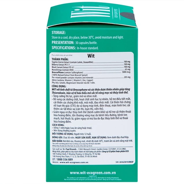 Viên nang WIT For Your Eyes Ecogreen tăng cường thị lực, giảm mờ và nhòe mắt