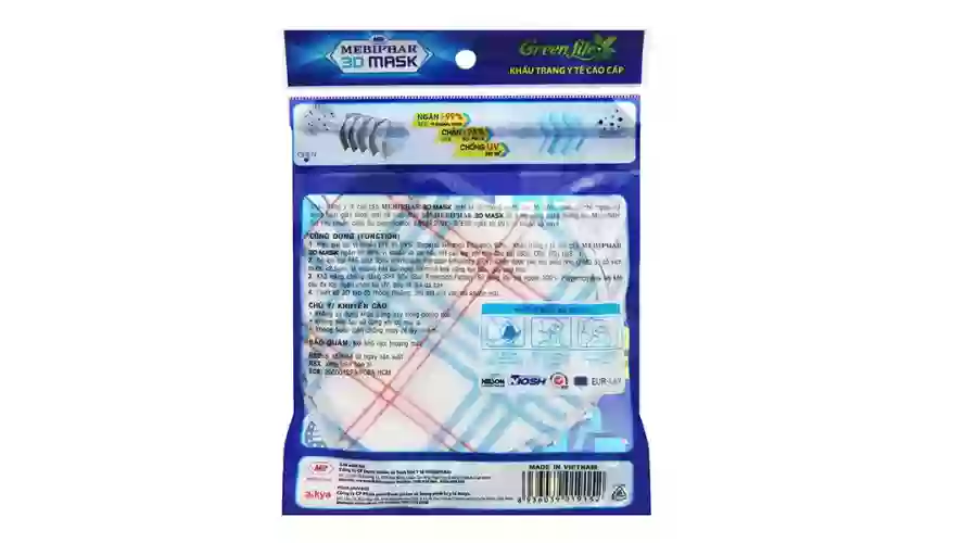 Khẩu trang y tế Mebiphar 3D mask có họa tiết size M gói 5 cái