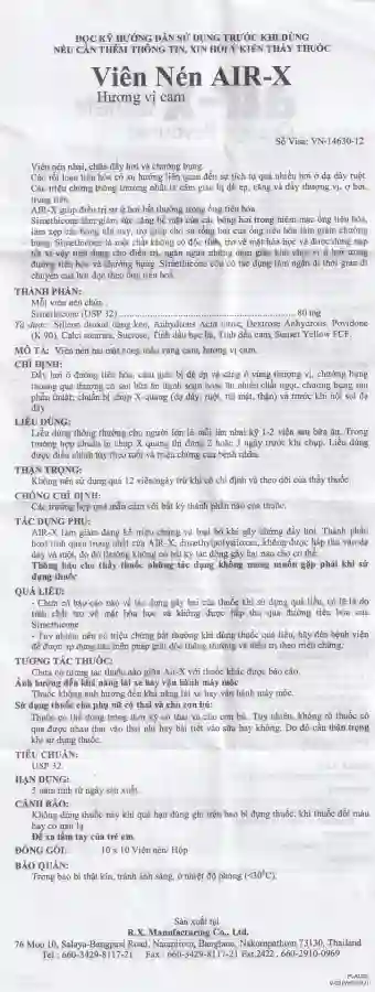 Viên nhai Air-X hương cam chống đầy hơi và chướng bụng (10 vỉ x 10 viên)