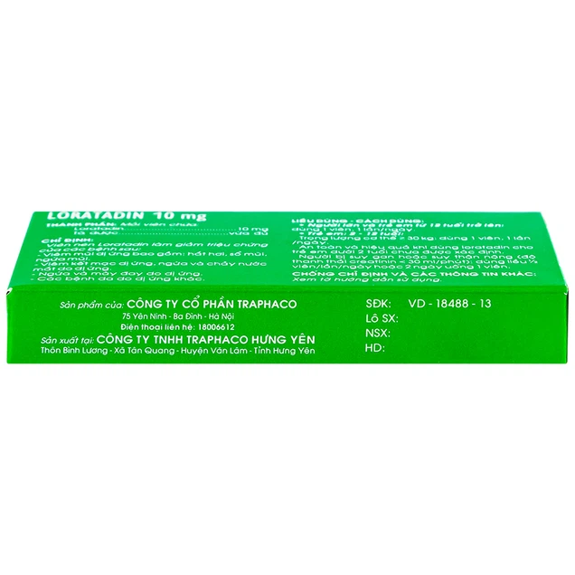 Loratadin 10mg-Traphaco- giảm viêm mũi dị ứng, viêm kết mạc, ngứa, mày đay