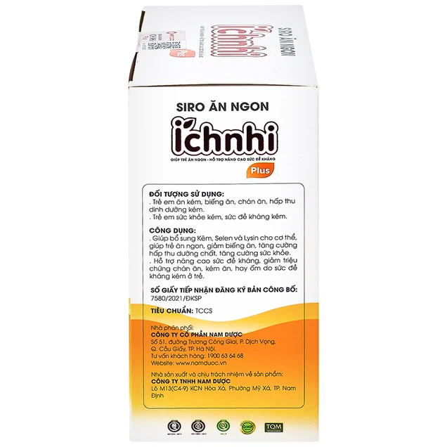 Siro Ích Nhi Plus Nam Dược bổ sung kẽm, seien và lysin giúp trẻ ăn ngon (4 vỉ x 5 ống x 10ml)