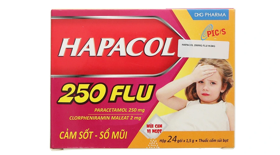 Cốm Hapacol 250 Flu DHG điều trị cảm sốt, sổ mũi