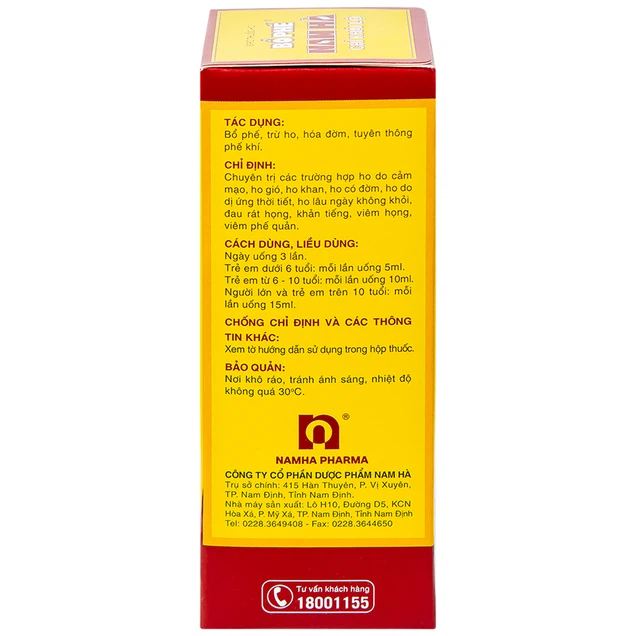 Siro ho bổ phế Nam Hà Chỉ Khái Lộ điều trị ho cảm mạo, ho gió, ho khan (125ml)