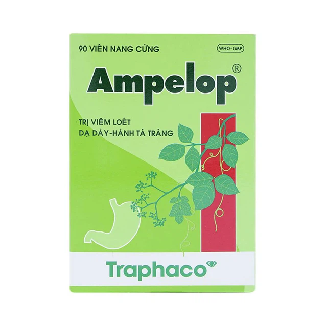 Thuốc Ampelop 625mg Traphaco điều trị viêm loét dạ dày, hành tá tràng (9 vỉ x 10 viên)