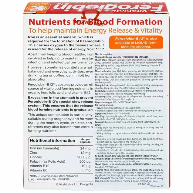 Viên uống Feroglobin B12 Vitabiotics hỗ trợ tăng khả năng tạo máu, tăng cường sức khỏe
