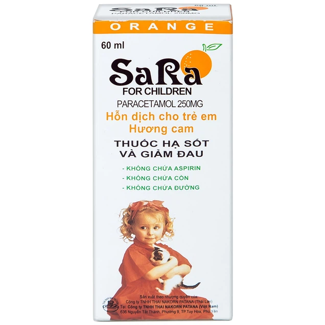 Hỗn dịch uống Sara for children 250mg/5ml giảm đau từ nhẹ đến vừa và hạ sốt (chai 60ml)