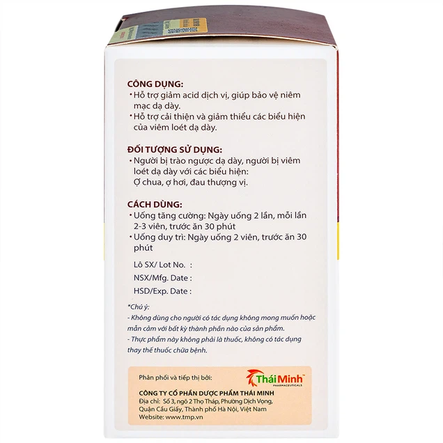 Viên uống Bình Vị Thái Minh hỗ trợ giảm acid dịch vị, giúp bảo vệ niêm mạc dạ dày