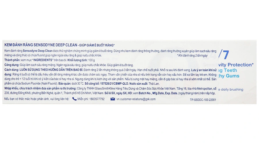 Kem đánh răng Sensodyne Deep Clean giảm ê buốt răng tuýp 100g