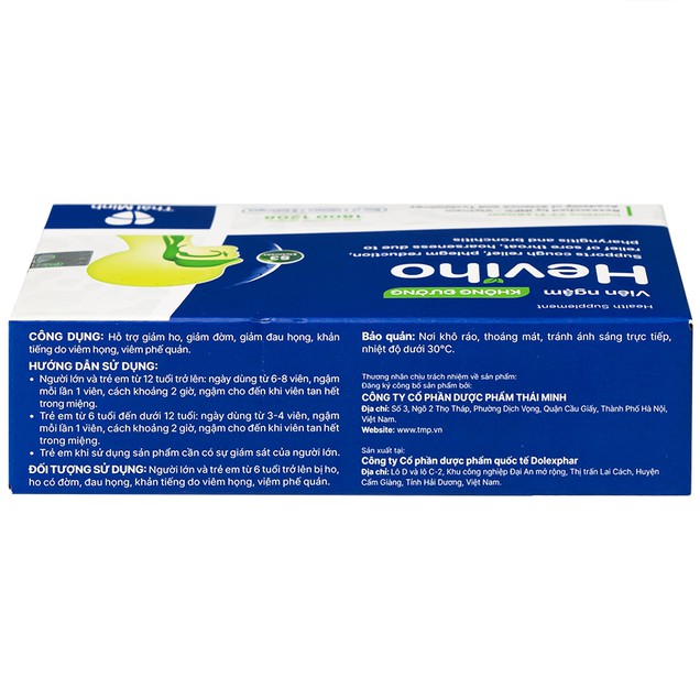 Viên ngậm không đường Heviho Thái Minh hỗ trợ giảm ho, giảm đờm, giảm đau họng