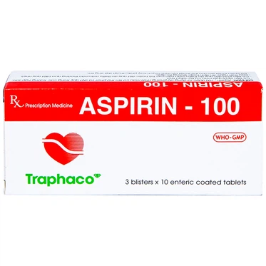 Aspirin 100-Traphaco-hộp 3vỉ*10viên dự phòng nhồi máu cơ tim và đột quỵ