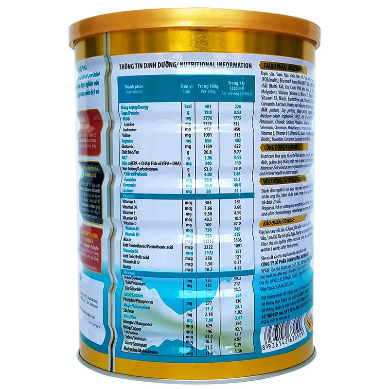 Sữa Nutricare Fine Cho Bệnh Nhân Ung Thư 900G