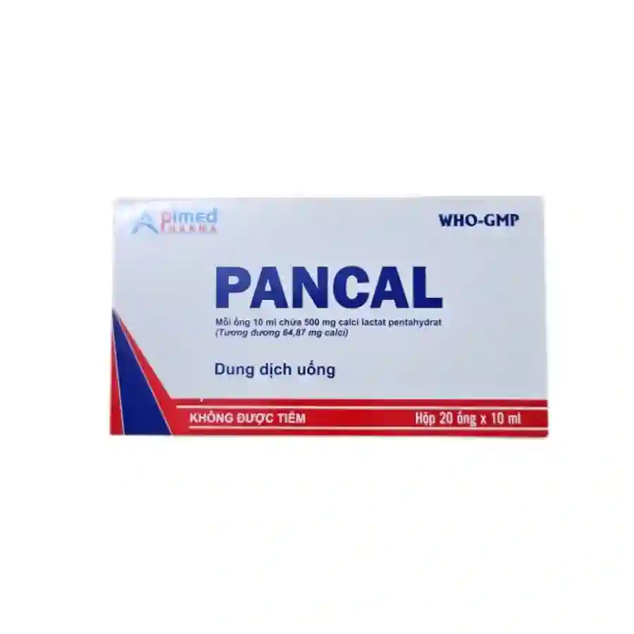 Dung dịch uống Pancal 500mg Apimed bổ sung calci (20 ống x 10ml)