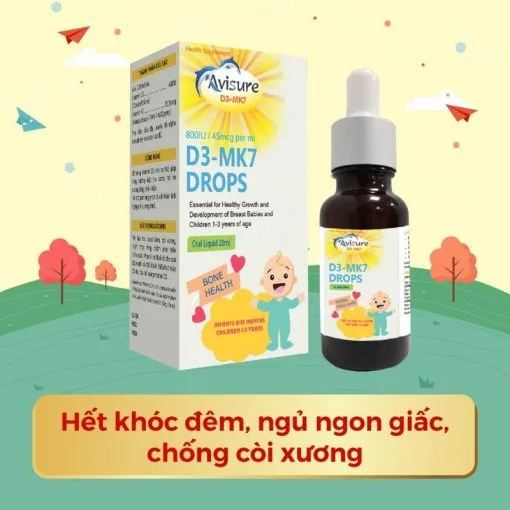 Avisure D3-MK7 Drops.Bổ Sung Vitamin D3,K2 Giúp Bé Hấp Thu Canxi,Phát Triển Chiều Cao